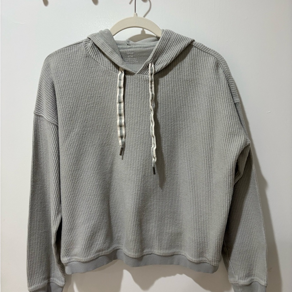 Aerie Light Gray Waffle Knit Hoodie